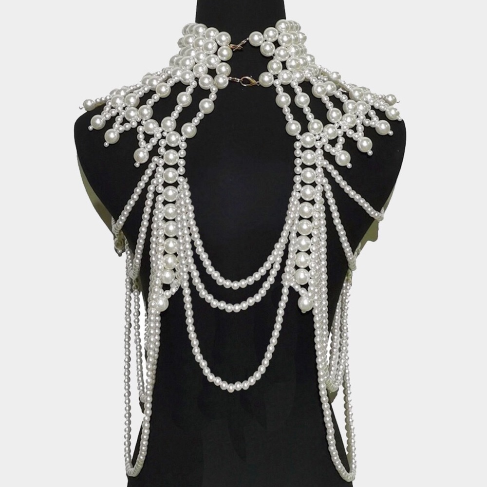 Dramatic Pearl Body Chain Statement Necklace - Picture 3 of 3